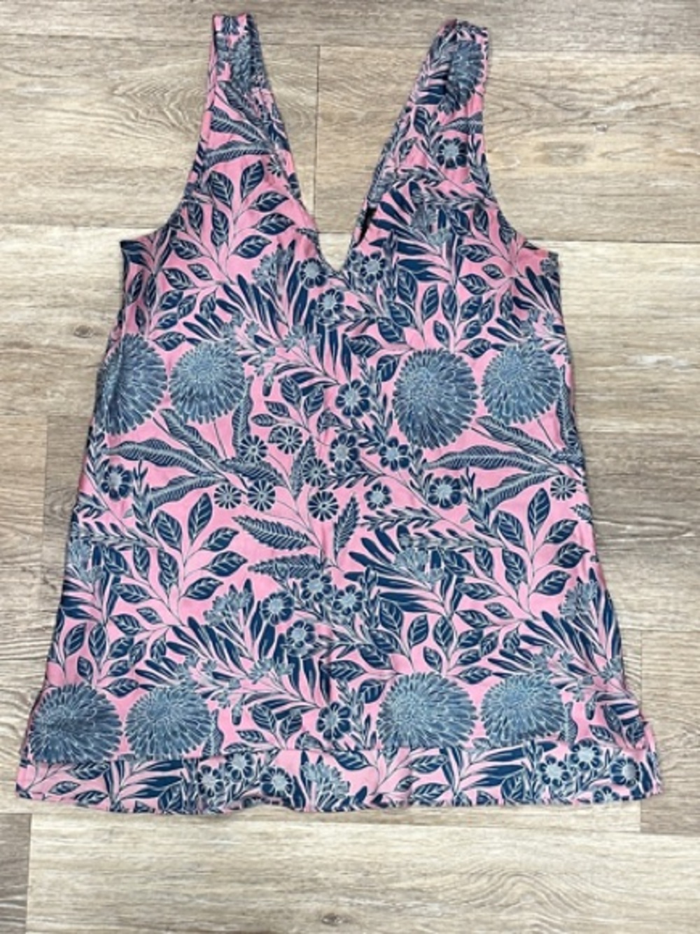 J. Crew Pink and Navy Floral V-Neck Tank